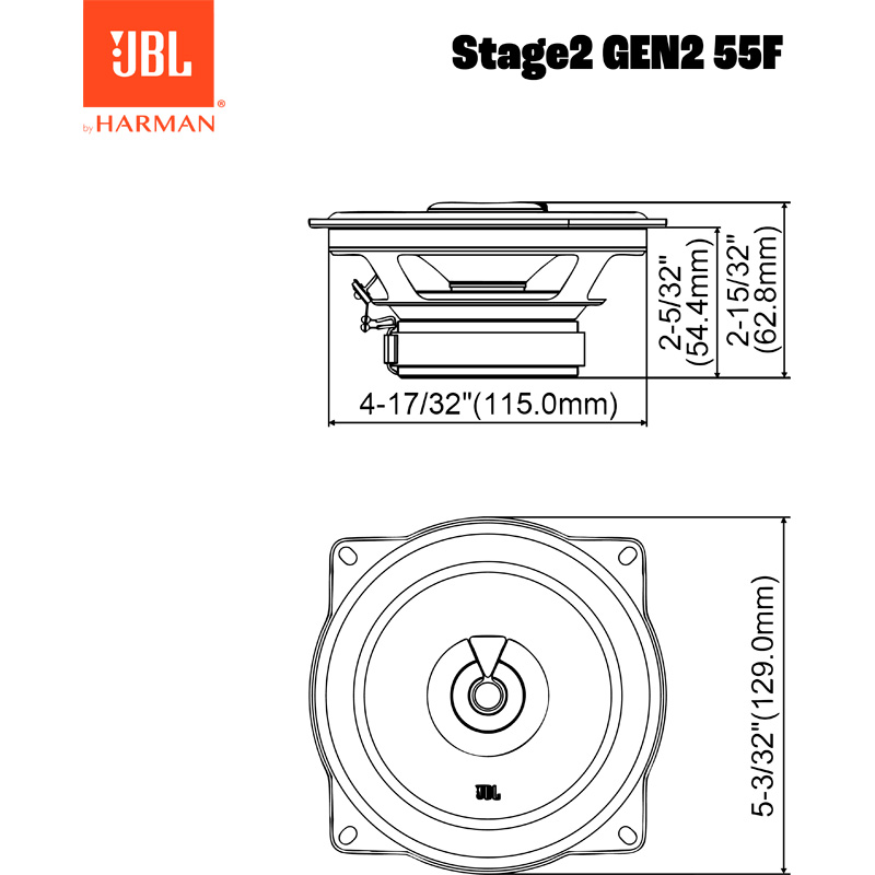 JBL Stage 2 Gen 2 55F 5.25'' (13cm) 2-Weg Speakerset 400W/50W RMS (zonder grill)