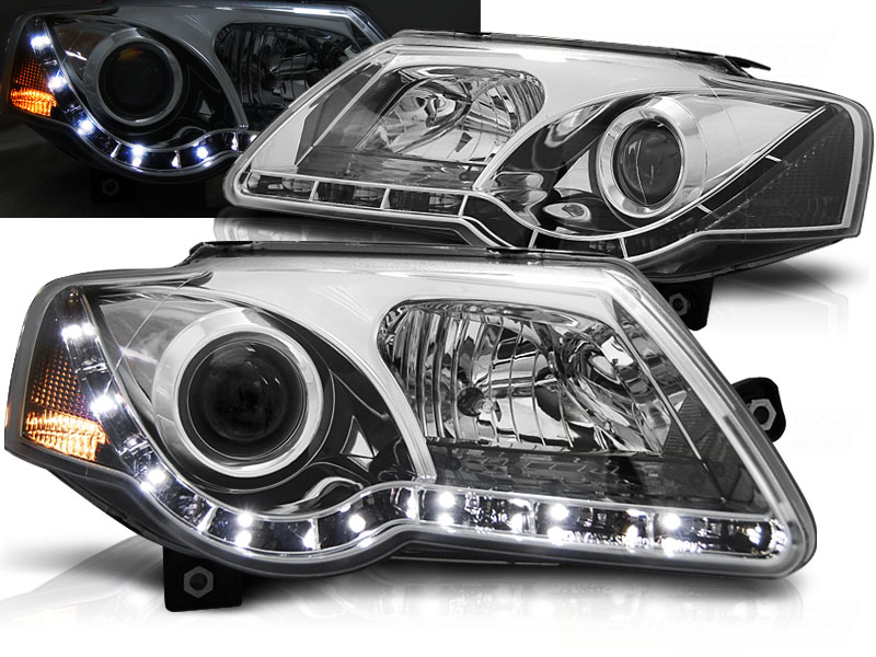 Headlights VW Passat 3C with real daytime running light clear chrome