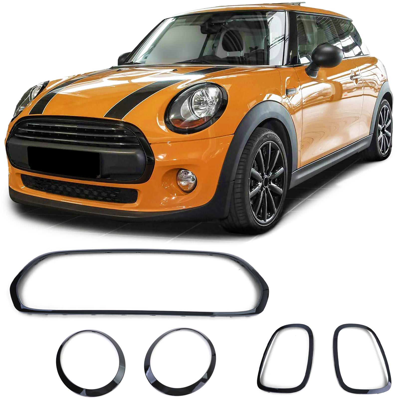 Black-Out pakket Mini Cooper F55 F56 F57 14-18 Grill / Koplampen en Achterlichtringen