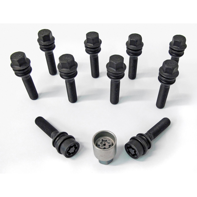 H&R Wheel bolt Set Round-Head with movable cone R14 M14x1.50 - Length 54mm - Black - 10 pcs - incl. wheel-locks