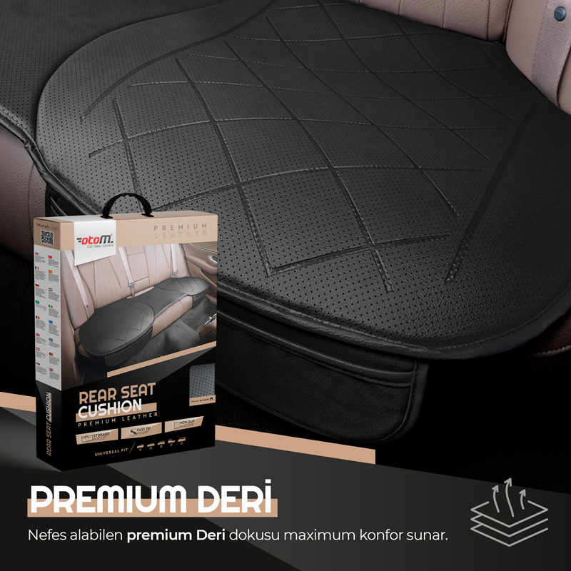 Universal Seat Cushion 'Rear' Black Leather - single piece