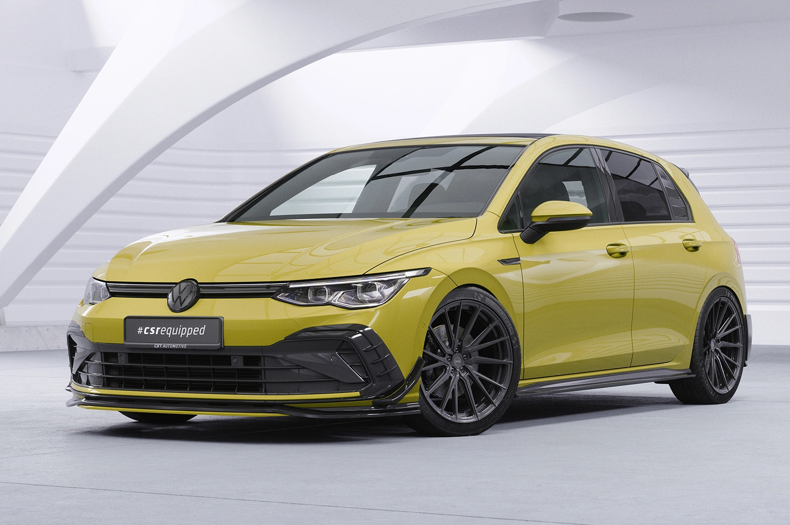 Voorspoiler VW Golf 8 GTI, GTD, GTE, R-Line Glans Zwart – 12/2019–