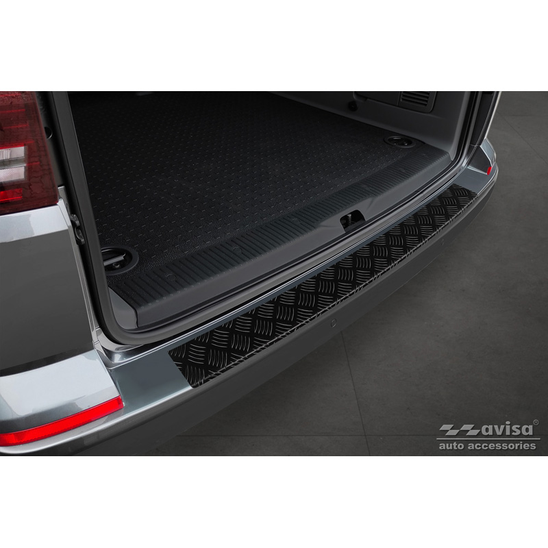 Matt Black Aluminum Rear bumper protector  Volkswagen Transporter T6 2015- & FL 2019- (with rear hatch) 'Riffled plate'