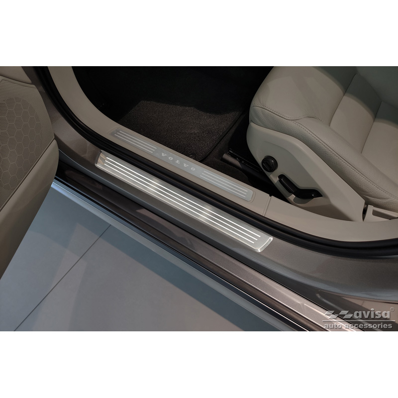 Inox door sill protectors  Volvo V90 & V90 Cross Country 2016- - 'Engraved Lines' - 4-pieces