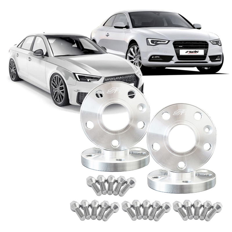 Simoni Racing Aluminium-Spurverbreiterungssatz - 2x15mm(VA) - 2x18mm(HA) (Mittenzentrierung 66,6mm) mit Radschrauben - passend für Audi Diverse