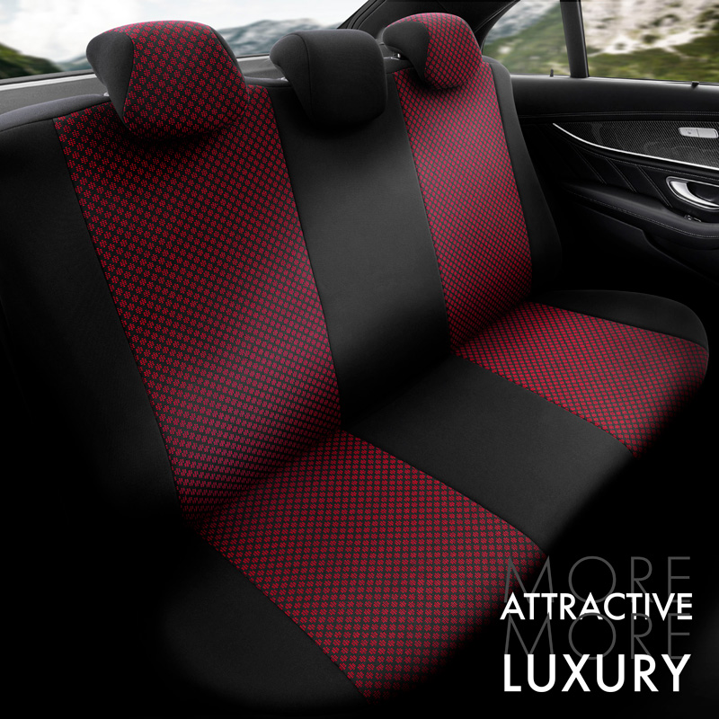 Universal Fabric Seat cover set 'Attraction' Black/Maroon - 11-pieces -  Side-Airbags