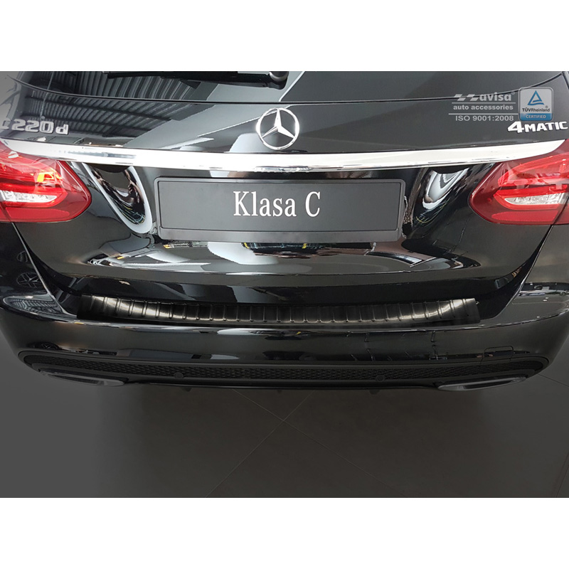 Zwart RVS Achterbumperprotector  Mercedes C-Klasse W205 Kombi 2014-2021 'Ribs'