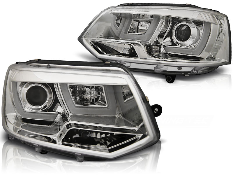 Headlights VW T5 Bus 09-15 Lightbar 3D chome