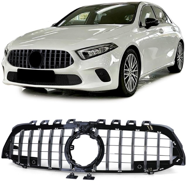 Grill Mercedes A klasse W177 / V177 GT-Look Glans Zwart chroom Camera