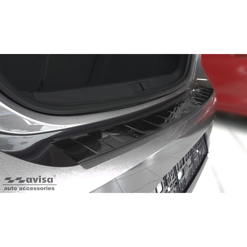 Black Stainless Steel Rear bumper protector  Opel Corsa F Edition/Elegance HB 5-doors 2019- 'Ribs' (excl. Equipment Ultimate)