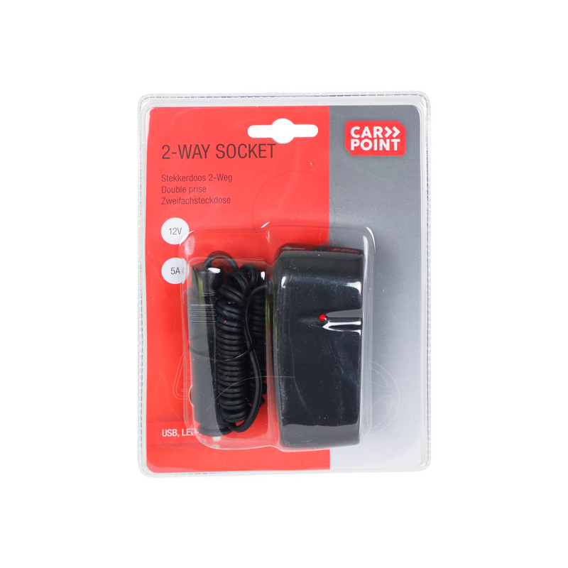 Carpoint Double Cigarette Lighter Socket 2x12V with USB and LED 5A