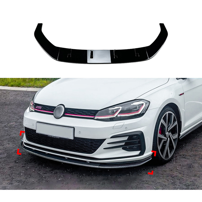 Front spoiler lip  Volkswagen Golf VII (7.5) GTi/GTD/R/R-Line 2017-2019 (Glossy Black ABS)