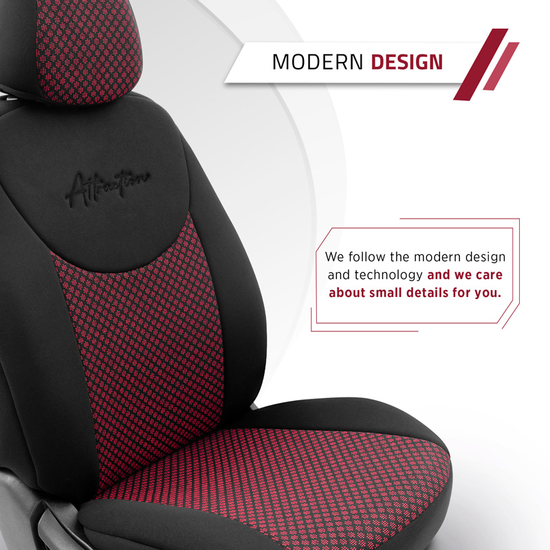 Universal Fabric Seat cover set 'Attraction' Black/Maroon - 11-pieces -  Side-Airbags