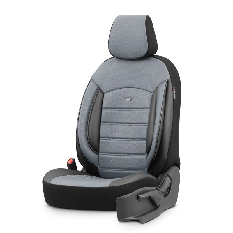 Universal Full-Leather Seat cover set 'Inspire' Black/Grey - 11-pieces -  Side-Airbags
