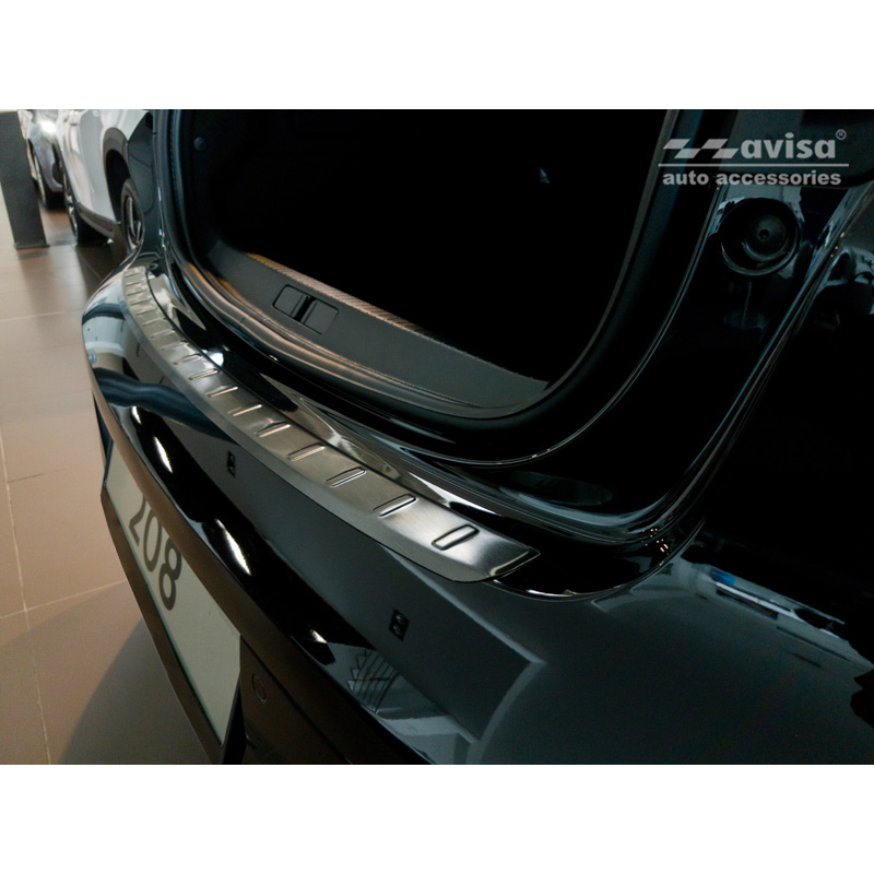 Black Stainless Steel Rear bumper protector  Peugeot 208 II HB 5-doors 2019-2023 & FL 2023- 'Ribs'