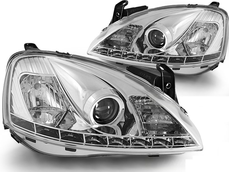 Koplampen Opel Corsa C DRL look Devil Eyes chroom