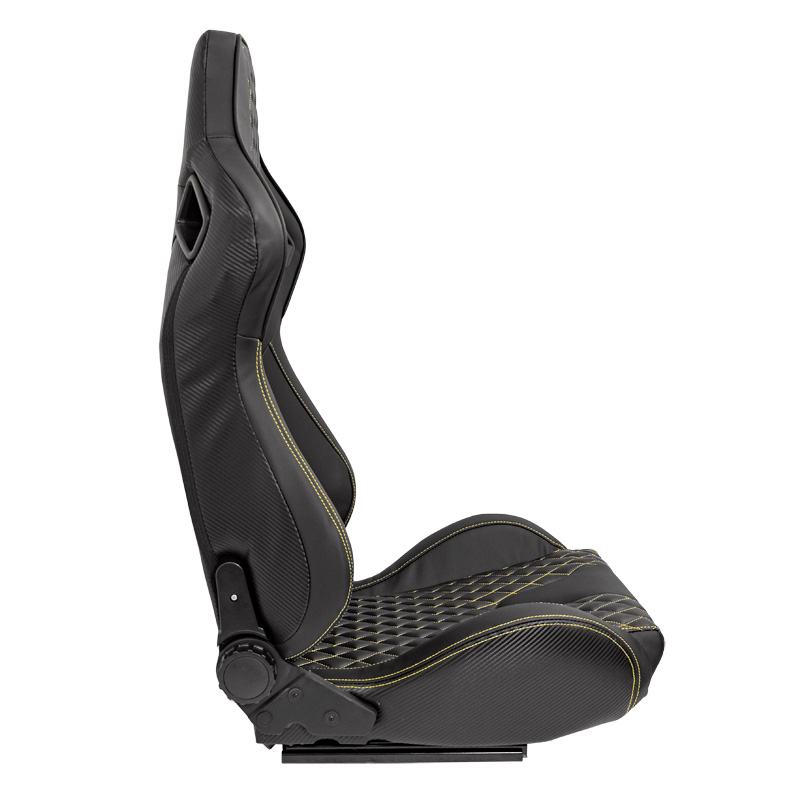 Sport seat 'AK' - Black Synthetic leather + Yellow stitching - Dual-side reclinable back-rest - incl. slides