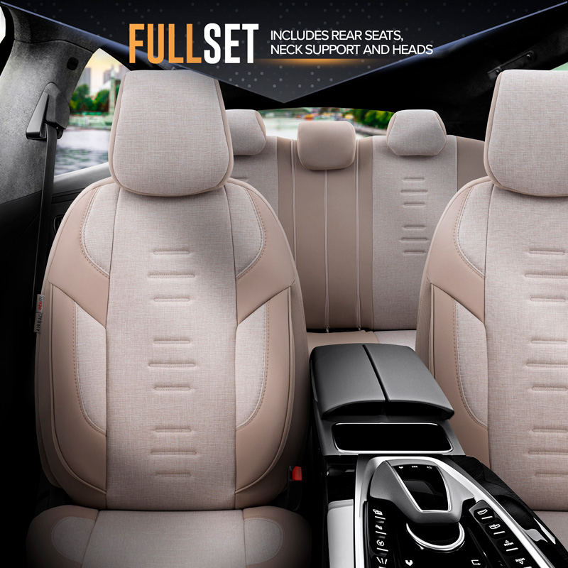 Universal Linen/Leather/Fabric Seat cover set 'Throne' Crème - 11-pieces -  Side-Airbags