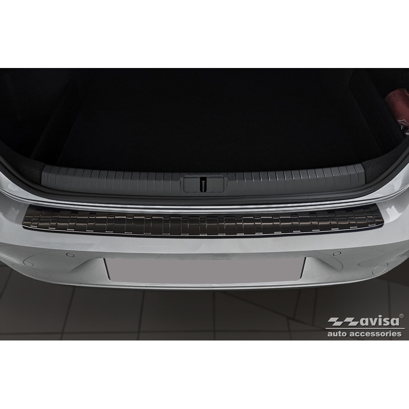 Black Stainless Steel Rear bumper protector  Volkswagen Passat Sedan 2014-2019 & FL 2019-2023 'Ribs'