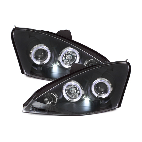Koplampen Ford Focus 01-04 Angel Eyes zwart