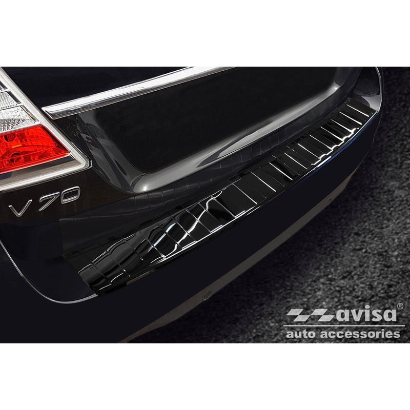Zwart-Chroom RVS Achterbumperprotector  Volvo V70 Facelift 2013-2016 'Ribs'