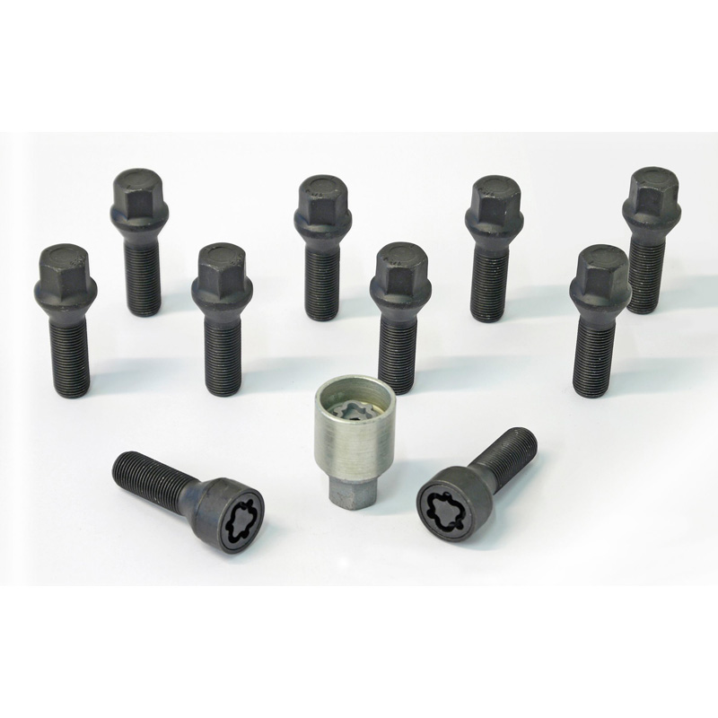 H&R Wheel bolt Set Taper-Head M14x1.50 - Length 28mm - Black - 10 pcs. - incl. wheel-locks