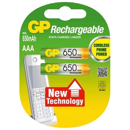 GP 1,2V 2x Batterijen 'NiMH/AAA 650mAh'