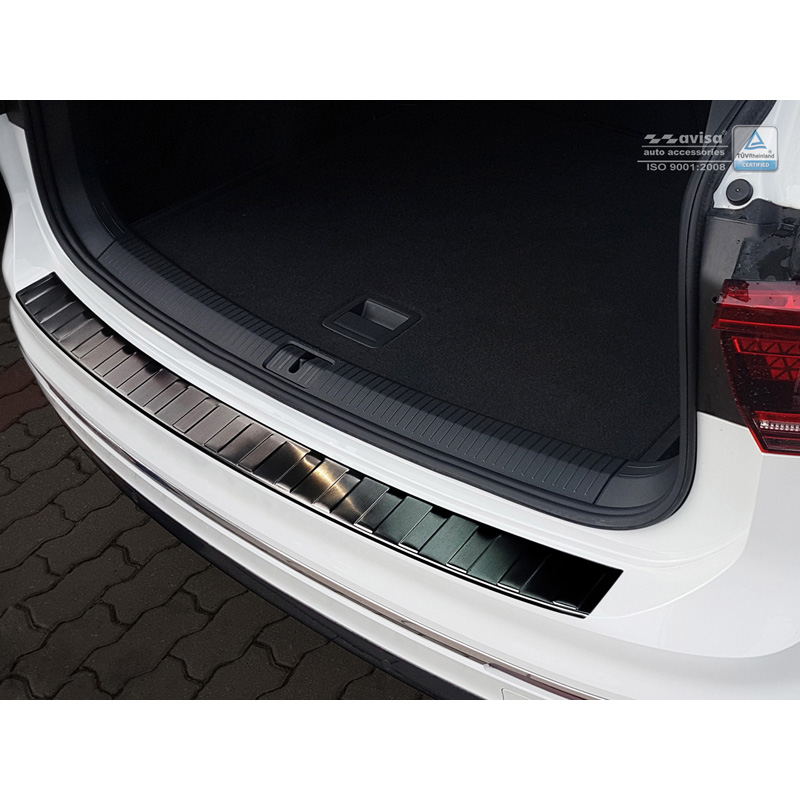Black Stainless Steel Rear bumper protector  Volkswagen Tiguan II incl. Allspace & R-Line 2016-2020 & FL 2020-2024 'Ribs'
