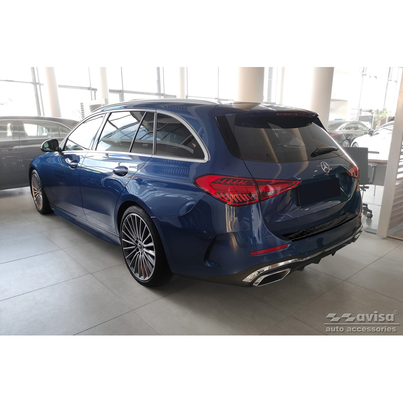 Black Stainless Steel Rear bumper protector  Mercedes C-Class AMG Estate S206 2021- 'Ribs'