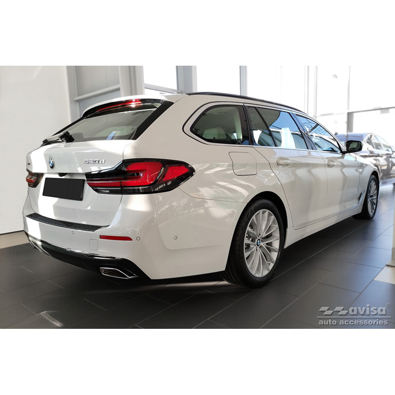 Black Stainless Steel Rear bumper protector  BMW 5-Series G31 Touring Facelift 2020-2024 excl. M-Sport 'Ribs'