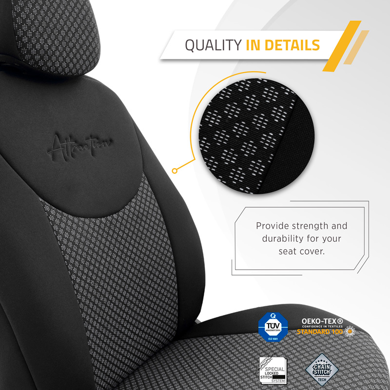 Universal Fabric Seat cover set 'Attraction' Black/Grey - 11-pieces -  Side-Airbags