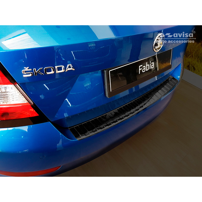 Black Stainless Steel Rear bumper protector  Skoda Fabia III HB 5-doors Facelift 2018-2021 'Ribs'