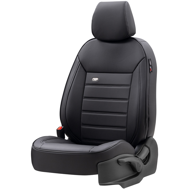 Universal Full-Leather Seat cover set 'Premium' Black - 11-pieces -  Side-Airbags