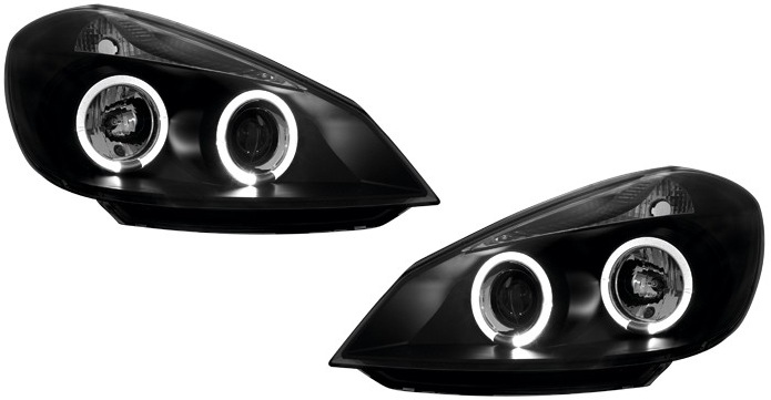 Koplampen Renault Clio 3 05-09 Angel Eyes zwart