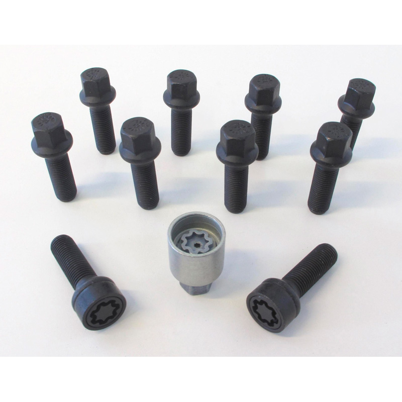 H&R Wheel bolt Set Round-Head R14 M14x1.50 - Length 31mm - Black - 10 pcs - incl. wheel-locks