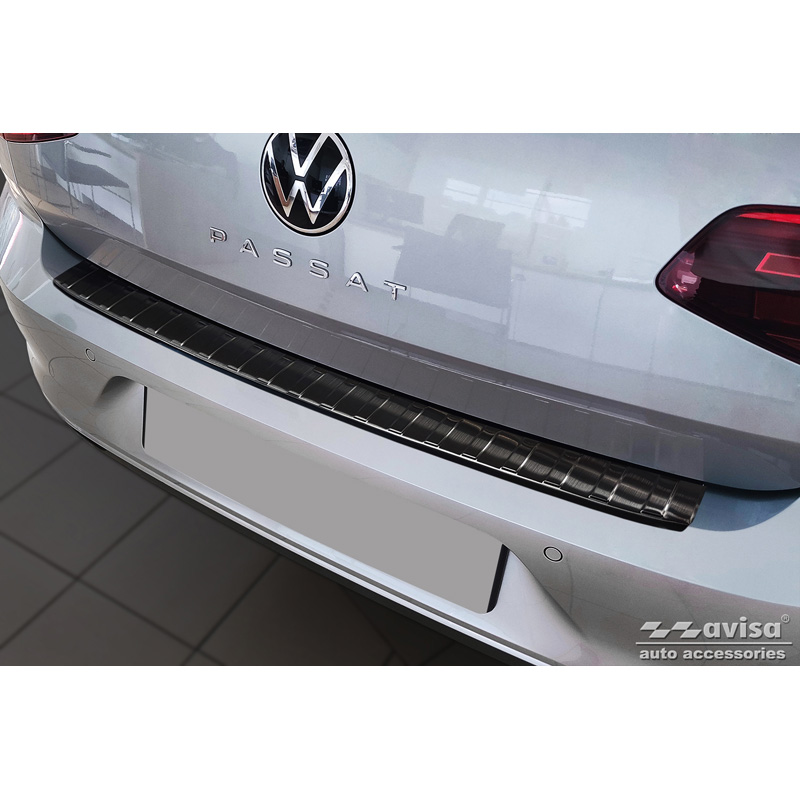 Black Stainless Steel Rear bumper protector  Volkswagen Passat Sedan 2014-2019 & FL 2019-2023 'Ribs'
