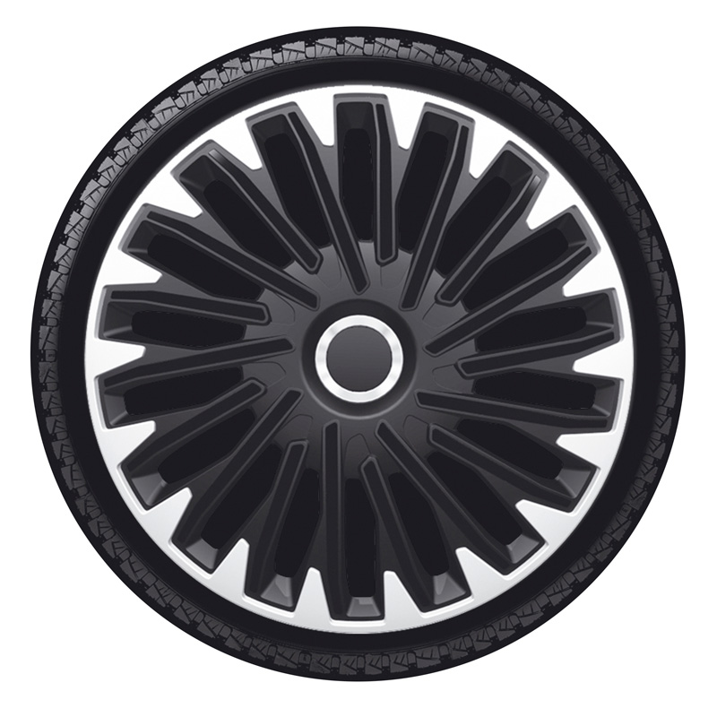 4-Delige Wieldoppenset Quantum Pro 15-inch zilver/zwart + chroom ring