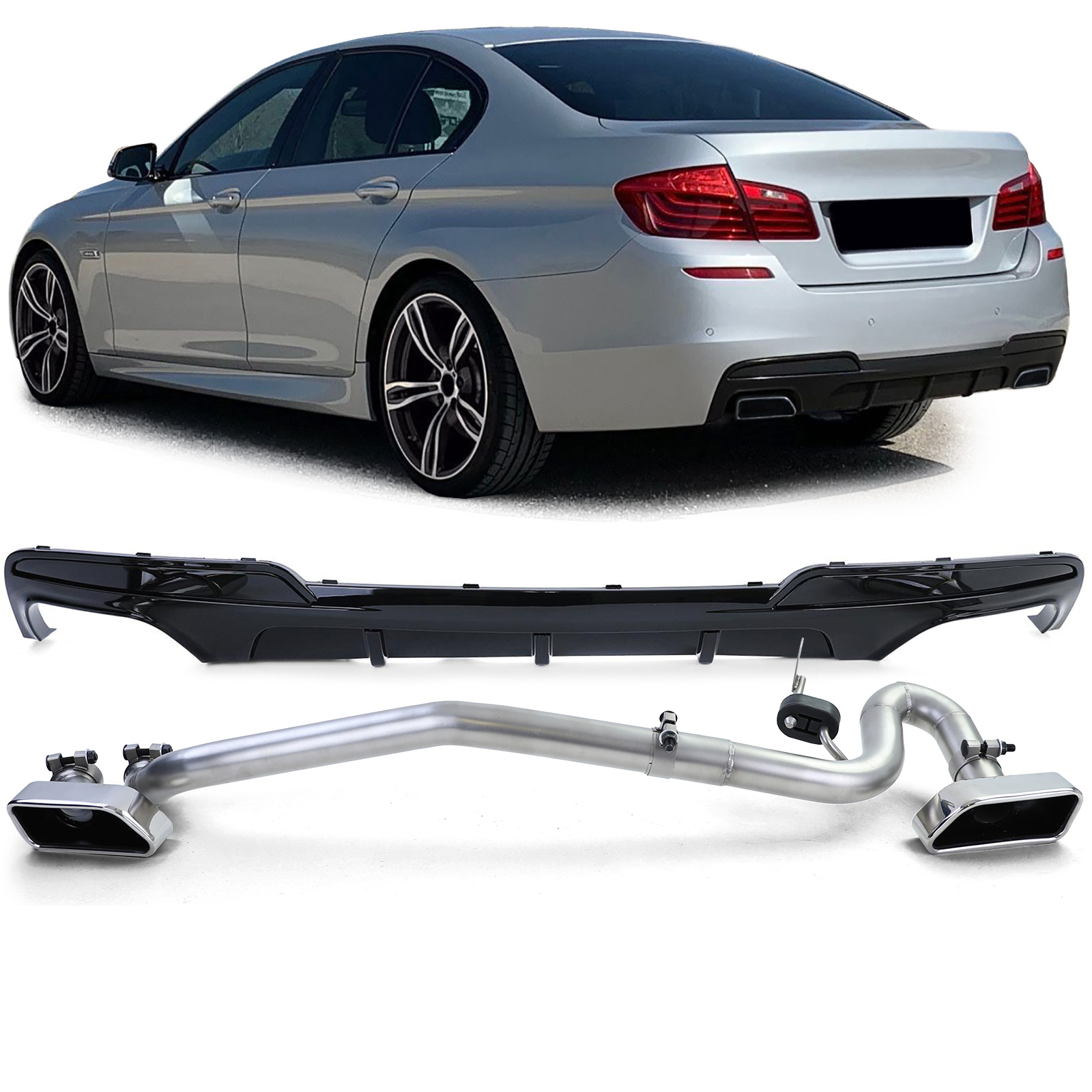 Diffuser BMW 5 Serie M Pakket F10 F11 Zilveren Sierstukken