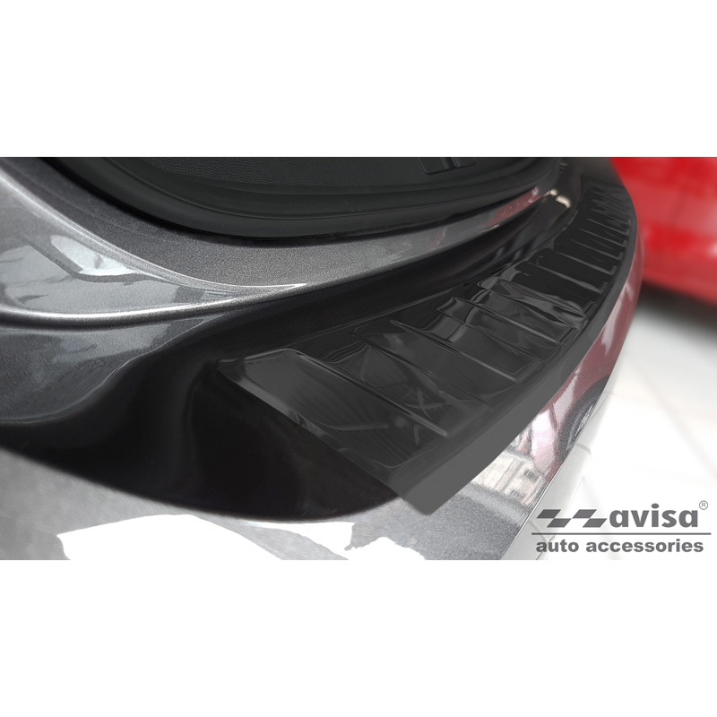 Black Stainless Steel Rear bumper protector  Opel Corsa F Edition/Elegance HB 5-doors 2019- 'Ribs' (excl. Equipment Ultimate)