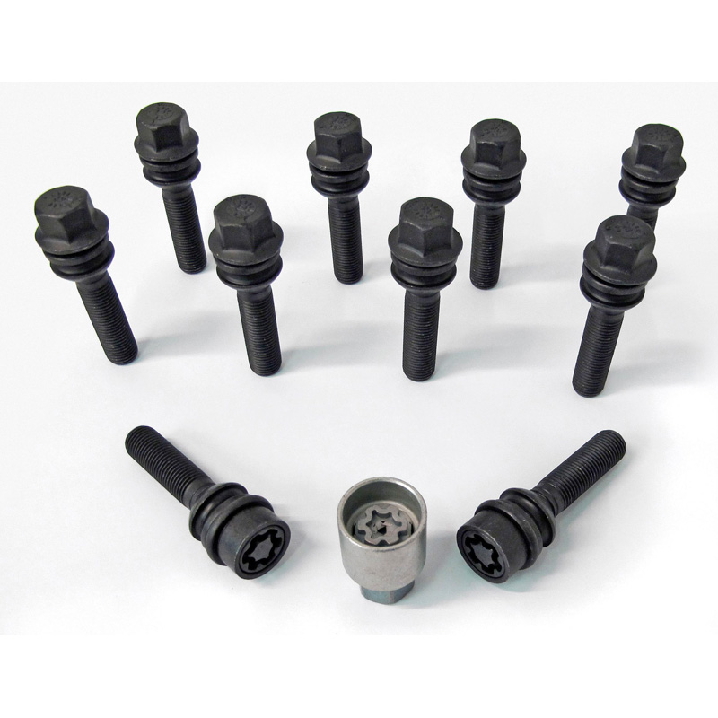H&R Wheel bolt Set Round-Head with movable cone R14 M14x1.50 - Length 56mm - Black - 10 pcs - incl. wheel-locks