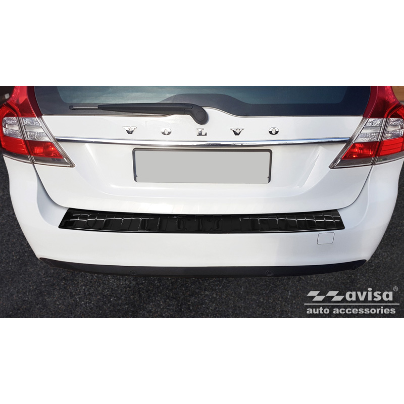 Black Mirror Stainless Steel Rear bumper protector  Volvo V70 Facelift 2013-2016 'Ribs'