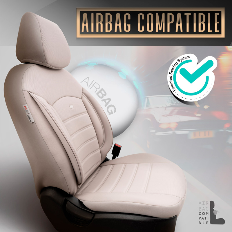 Universal Full-Leather Seat cover set 'Inspire' Crème - 11-pieces -  Side-Airbags