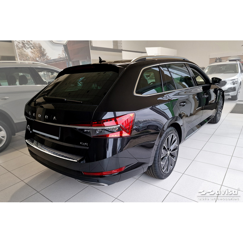 Chrome Stainless Steel Rear bumper protector  Skoda Superb Combi 2015-2019 incl. Facelift 2019-2024 & Scout 'Ribs'