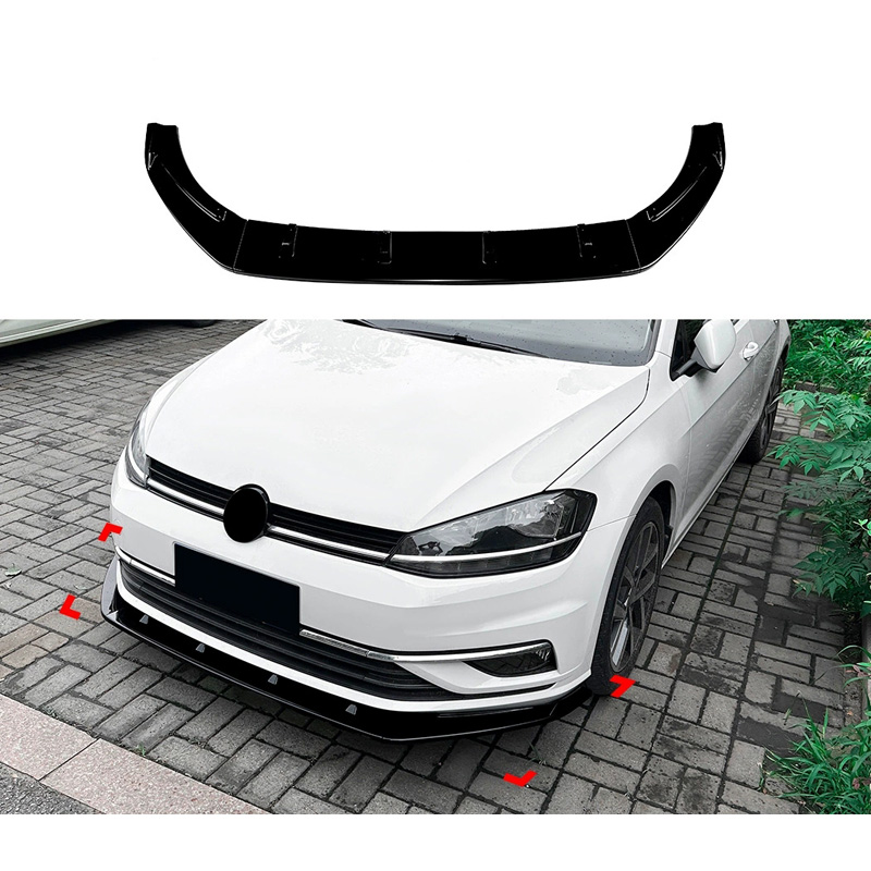 Front spoiler lip  Volkswagen Golf VII (7.5) 2017-2019 excl. GTi/GTD/R/R-Line (Glossy Black ABS)