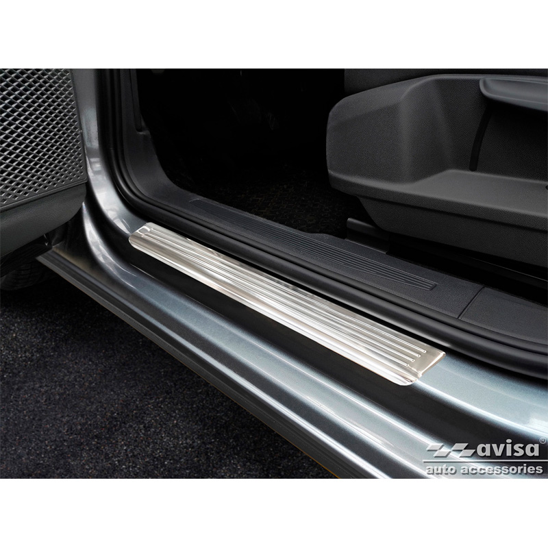 Inox door sill protectors  Volkswagen Caddy V 2020- - 'Lines' - 2-pieces