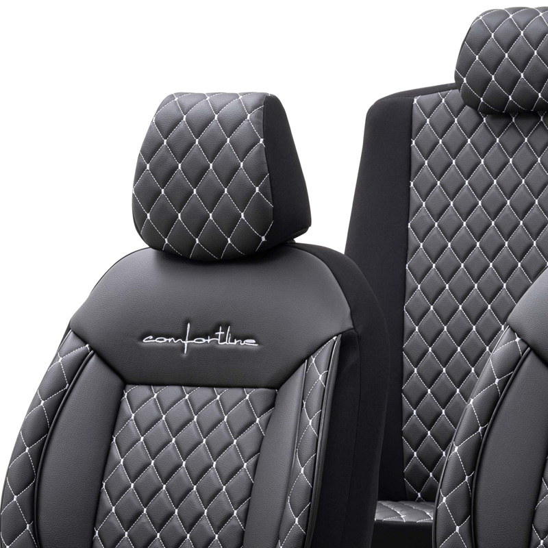 Universelle Leder/Stoff Sitzbezüge 'Comfortline VIP' Schwarz/Grau - 11-Teilig- - passend für Side-Airbags