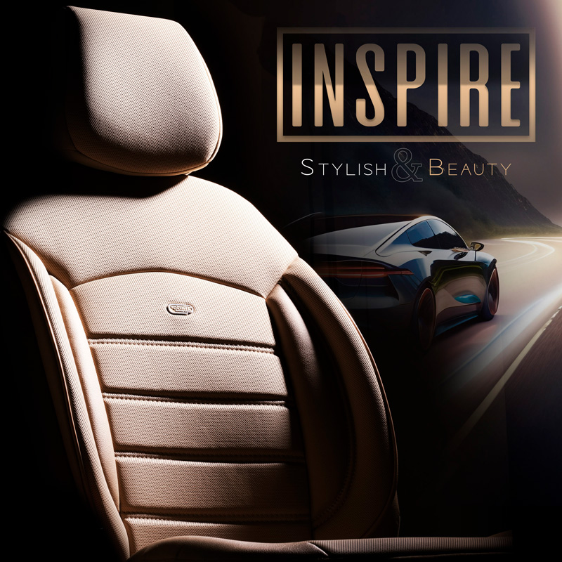 Universal Full-Leather Seat cover set 'Inspire' Crème - 11-pieces -  Side-Airbags