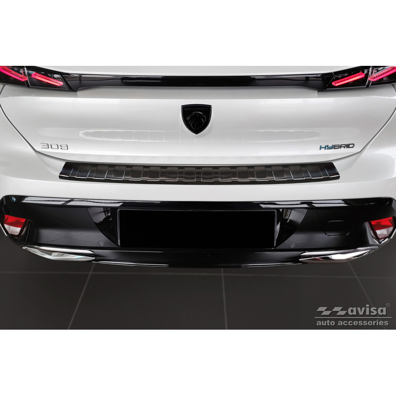 Black Stainless Steel Rear bumper protector  Peugeot 308 III HB 2021- 'Ribs'