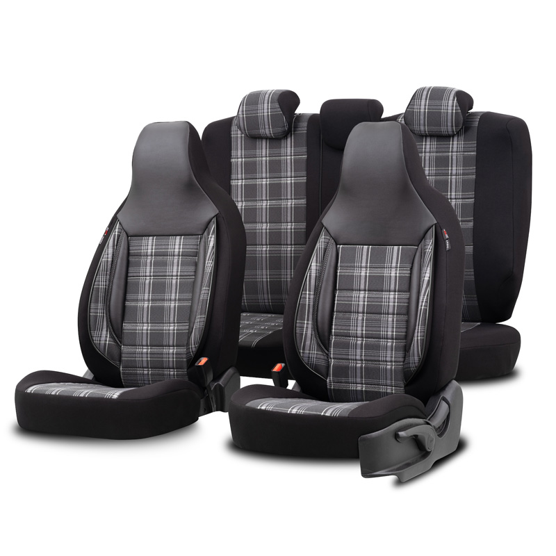 Universele Stoffen 'CityBug' Stoelhoezenset 'Sports' Zwart/Grijs/Wit - 9-delig - geschikt voor Side-Airbags