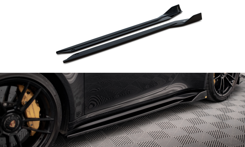 Zijskirts Porsche 911 Turbo S 992 Maxton Glans Zwart